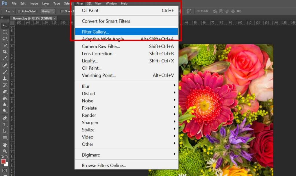 Opening Filter Gallery in Photoshop